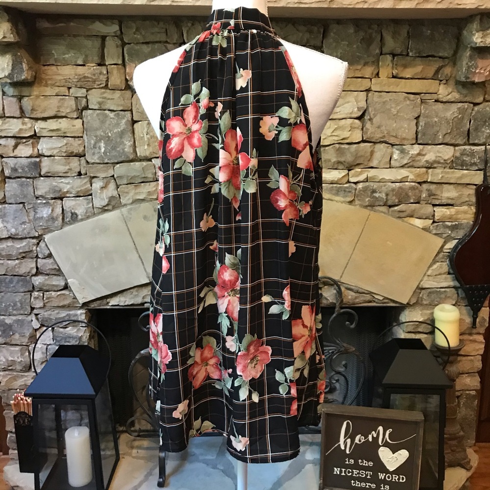 New Vision Sleeveless Tie Floral Blouse Medium - Picture 5 of 8